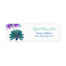 Etiqueta Peacock verde y azul | Flores de color morado