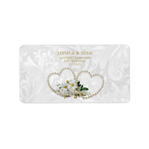 Etiqueta Pearl Hearts & Flowers Damask Wedding