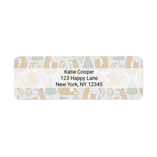 Etiqueta Peces, pájaros y árboles singulares ilustrados (Frente)