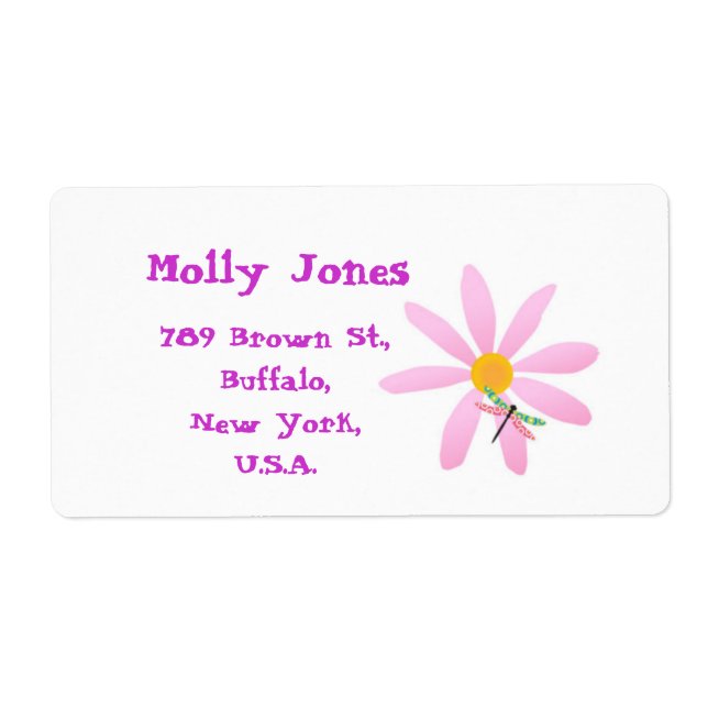 Etiqueta pegajosa de flor y libélula (Frente)