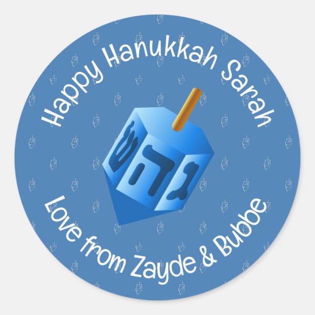 Etiqueta Pegatina de diseño de Hanukkah Dreidel (Anverso)