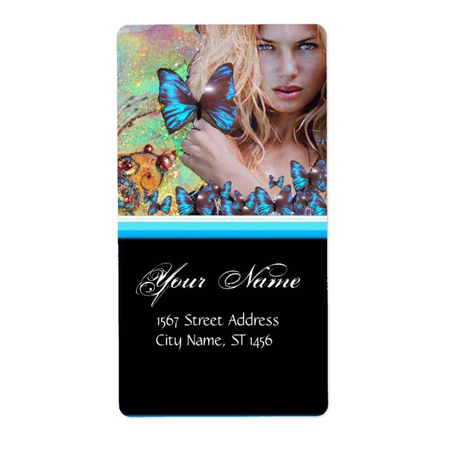 ETIQUETA PELO AZUL DE LA MARIPOSA, SALÓN DE BELLEZA, ARTIST (Frente)