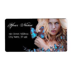 ETIQUETA PELO AZUL DE LA MARIPOSA, SALÓN DE BELLEZA, ARTIST