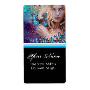 ETIQUETA PELO AZUL DE LA MARIPOSA, SALÓN DE BELLEZA, ARTIST