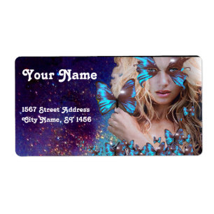 ETIQUETA PELO AZUL DE LA MARIPOSA, SALÓN DE BELLEZA, ARTIST