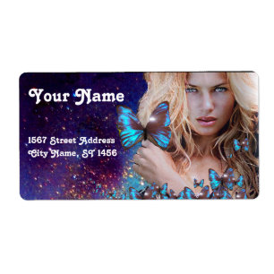 ETIQUETA PELO AZUL DE LA MARIPOSA, SALÓN DE BELLEZA, ARTIST