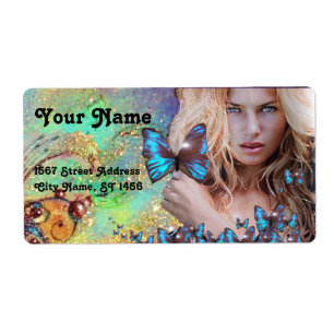 ETIQUETA PELO AZUL DE LA MARIPOSA, SALÓN DE BELLEZA, ARTIST