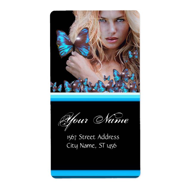 ETIQUETA PELO AZUL DE LA MARIPOSA, SALÓN DE BELLEZA, ARTIST (Frente)