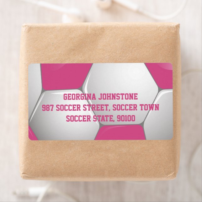 Etiqueta Pelota de fútbol de personalizable rosa y blanca (In situ)
