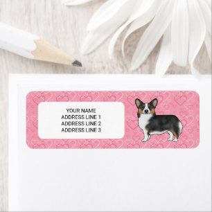 Etiqueta Pembroke Welsh Corgi Tricolor Negro Corazones Rosa