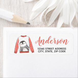 Etiqueta Penguin Christmas Sweater Return Address Label