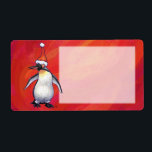 Etiqueta Penguin in Santa Hat on Red<br><div class="desc">Animal Parade Festive Penguin in Santa Hat on Textured Red Christmas Gifts, and Decorations feature our fun artwork of a cute penguin decked out in a red Santa hat with a textured red background painted by our talented children's book illustrator, Traci Van Wagoner. On the back of many of these...</div>