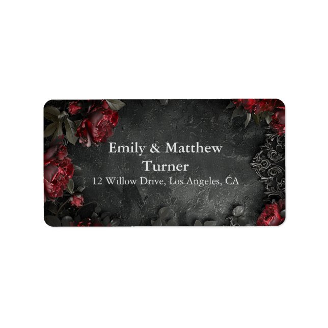 Etiqueta Peonías góticas barrocas (Frente)