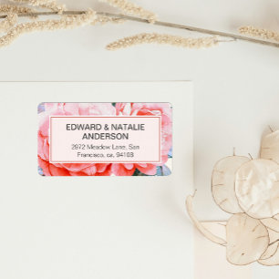 Etiqueta Peony de acuarela   Dirección RSVP de la boda rosa