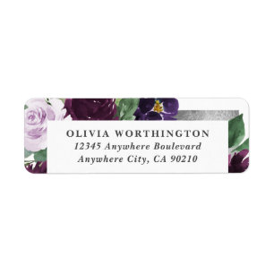 Etiqueta Peony Fall Wedding de color morado y gris plateado
