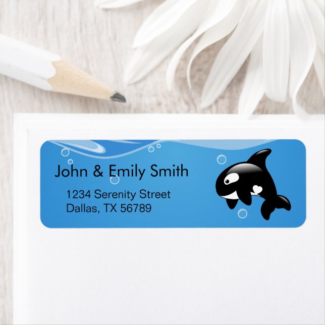 Etiqueta Pequeña ballena orca pura en Aqua (In situ)