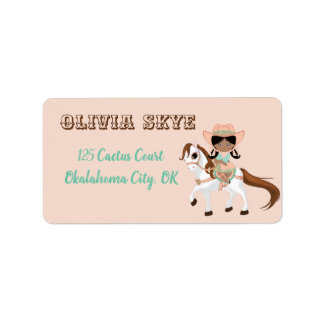 Etiqueta Pequeña Vaquera a Caballo Chicas Western