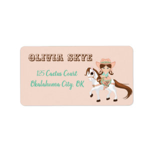 Etiqueta Pequeña Vaquera a Caballo Chicas Western