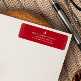 Etiqueta Pequeño reno simple Snowflakes Navidades rojos