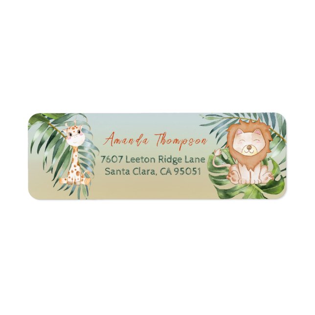 Etiqueta Pequeños animales de la jungla de Safari lindo Bab (Frente)