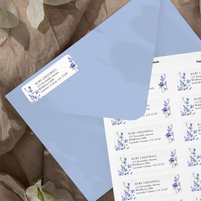 Etiqueta Periwinkle Wildflower Boda Airy dirección floral (Return Address Labels from my Lilac + Periwinkle Wildflower Wedding Collection)