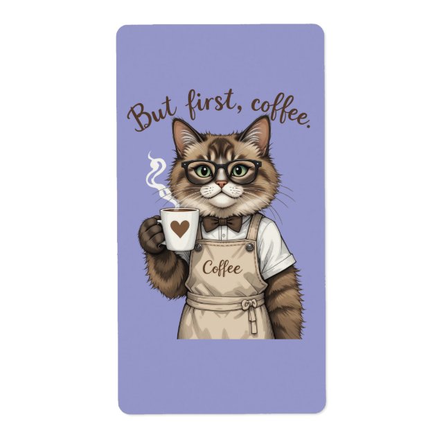Etiqueta Pero Primero, Gato Café (Frente)