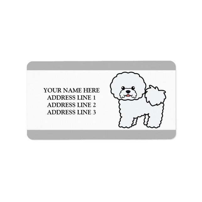 Etiqueta Perro Bichón Frisón Blanco y Texto Personalizado (Frente)