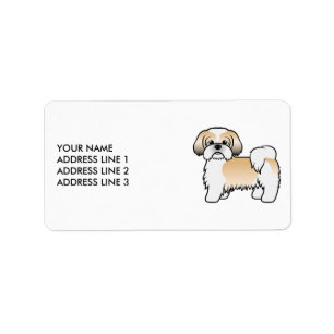 Etiqueta Perro Cartoon Shih Tzu De Color Oro Y Blanco & Tex
