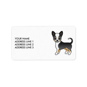 Etiqueta Perro Chihuahua Negro Tricolor de Pelo Liso y Ador