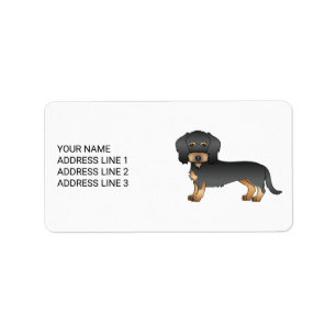 Etiqueta Perro Dachshund Pelo de Alambre Negro y Canela con