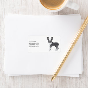 Etiqueta Perro De Dibujos Animados Boston Terrier Azul Y Bl