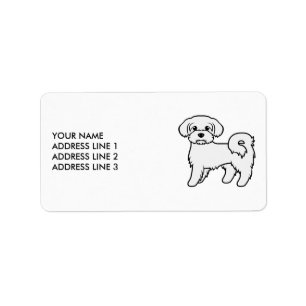 Etiqueta Perro de dibujos animados lindo maltés y texto per