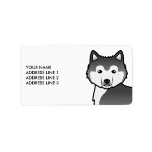 Etiqueta Perro de Dibujos Animados Malamute Azul de Alaska 