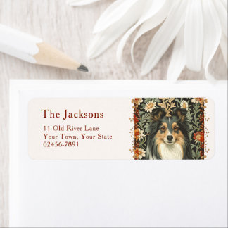 Etiqueta Perro de pastor de Shetland vintage Sheltie floral