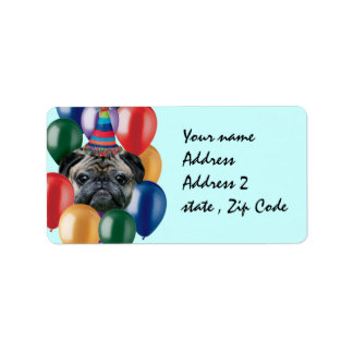 Etiqueta Perro de pug feliz cumpleaños