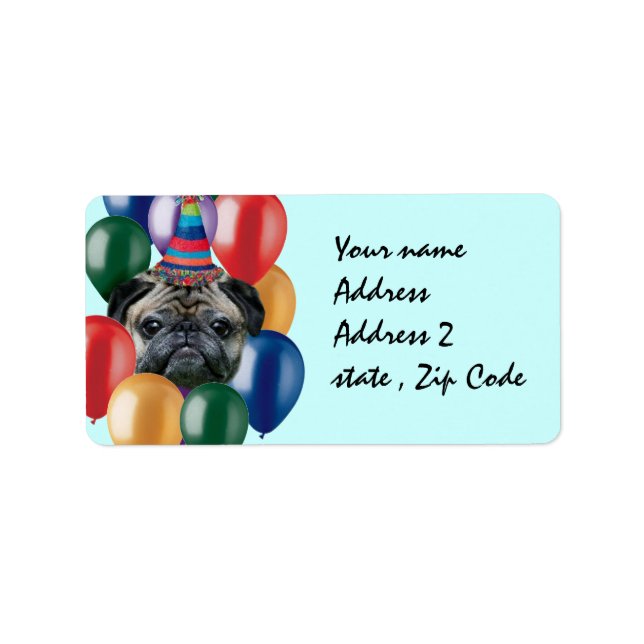 Etiqueta Perro de pug feliz cumpleaños (Frente)