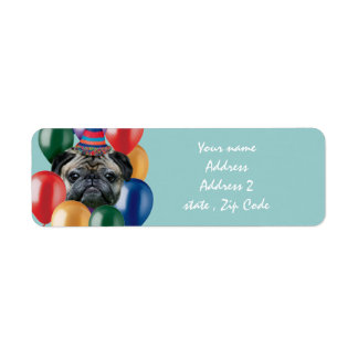 Etiqueta Perro de pug feliz cumpleaños