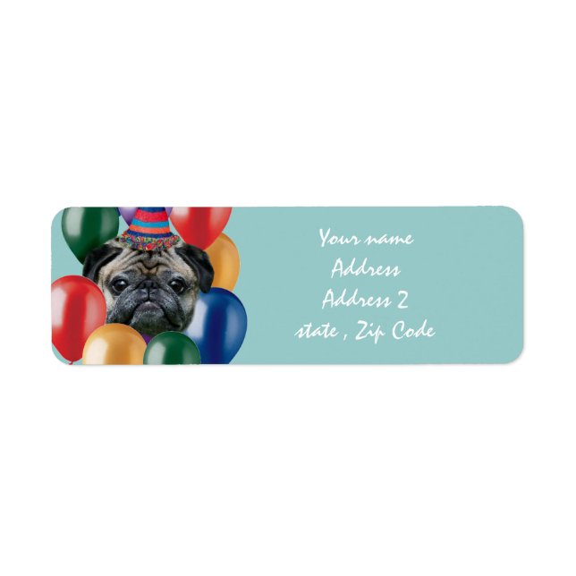 Etiqueta Perro de pug feliz cumpleaños (Frente)