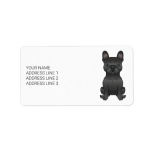 Etiqueta Perro francés negro de dibujos animados y texto
