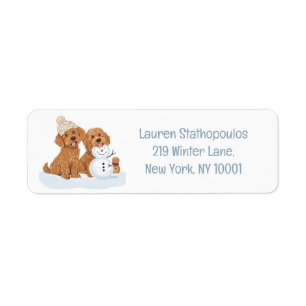 Etiqueta Perro Goldendoodle de invierno hombre de nieve lin
