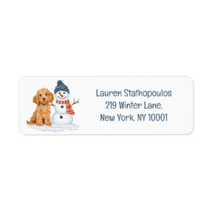 Etiqueta Perro Goldendoodle de invierno muñeco de nieve lin