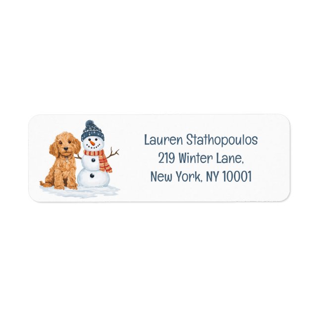 Etiqueta Perro Goldendoodle de invierno muñeco de nieve lin (Frente)
