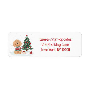 Etiqueta Perro Goldendoodle Feliz Navidad