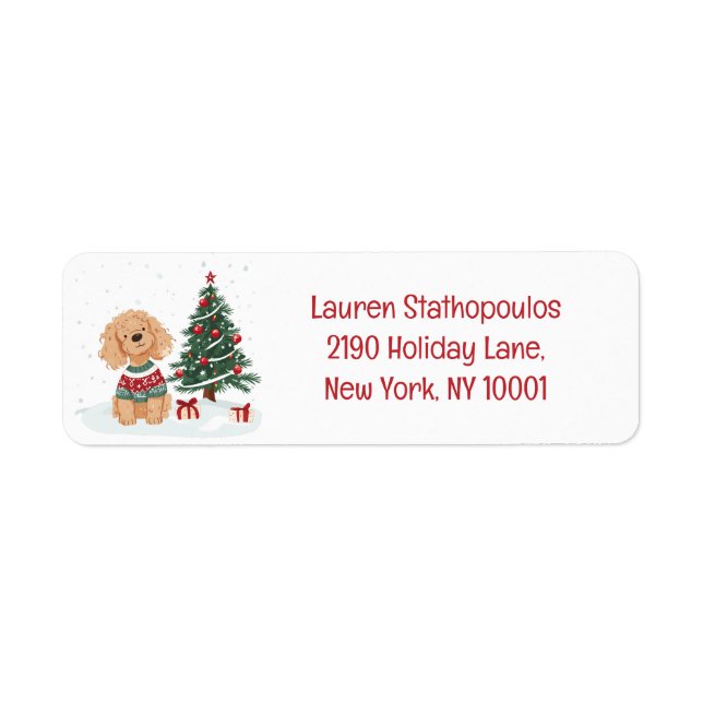 Etiqueta Perro Goldendoodle Feliz Navidad (Frente)