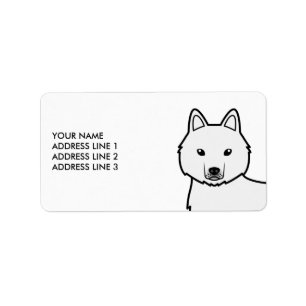 Etiqueta Perro Husky Siberiano Blanco & Texto Personalizado