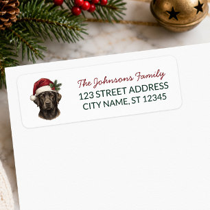 Etiqueta Perro Labrador Negro Navidad Santa con Sombrero Di
