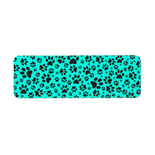 Etiqueta Perro Paws Black and White Polka Dot en cian vivo