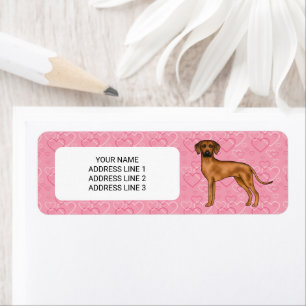 Etiqueta Perro Ridgeback Rodesiano Sobre Corazones Rosas Co