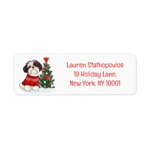 Etiqueta Perro Shih Tzu de Navidad
