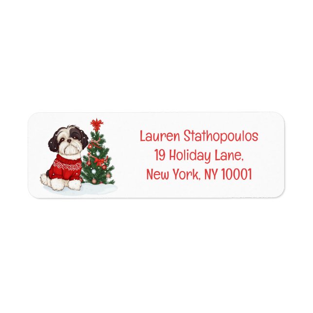 Etiqueta Perro Shih Tzu de Navidad (Frente)